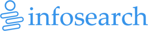 InfoSearch logo: blue spiral icon to the left of the blue wordmark ‘infosearch’