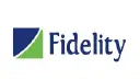 Fidelity logo with blue wordmark and a green-and-blue square emblem to the left