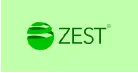 ZEST logo: green circular emblem with white curved stripes and the word ZEST on a light green background
