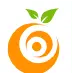 Brand logo: an orange circle with a green leaf and a white spiral motif in the center.